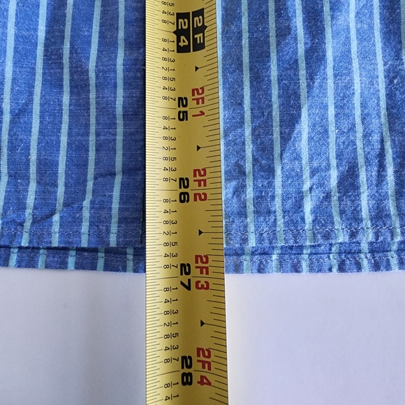 Finley Jay Striped Cotton Chambray Blouse In Aqua/blue - Picture 11 of 11